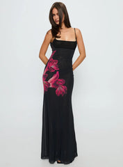 Fiadora Mesh Maxi Dress Black Floral