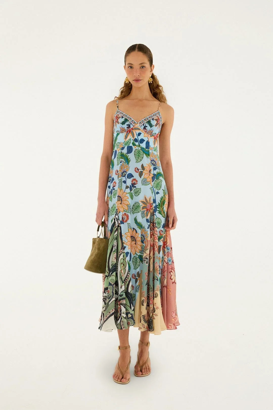 Light Blue Floral Delhi Sleeveless Maxi Dress