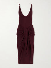 Knotted ribbed Lyocell midi dress