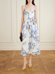 Bluebell belted draped floral-print organza midi dress