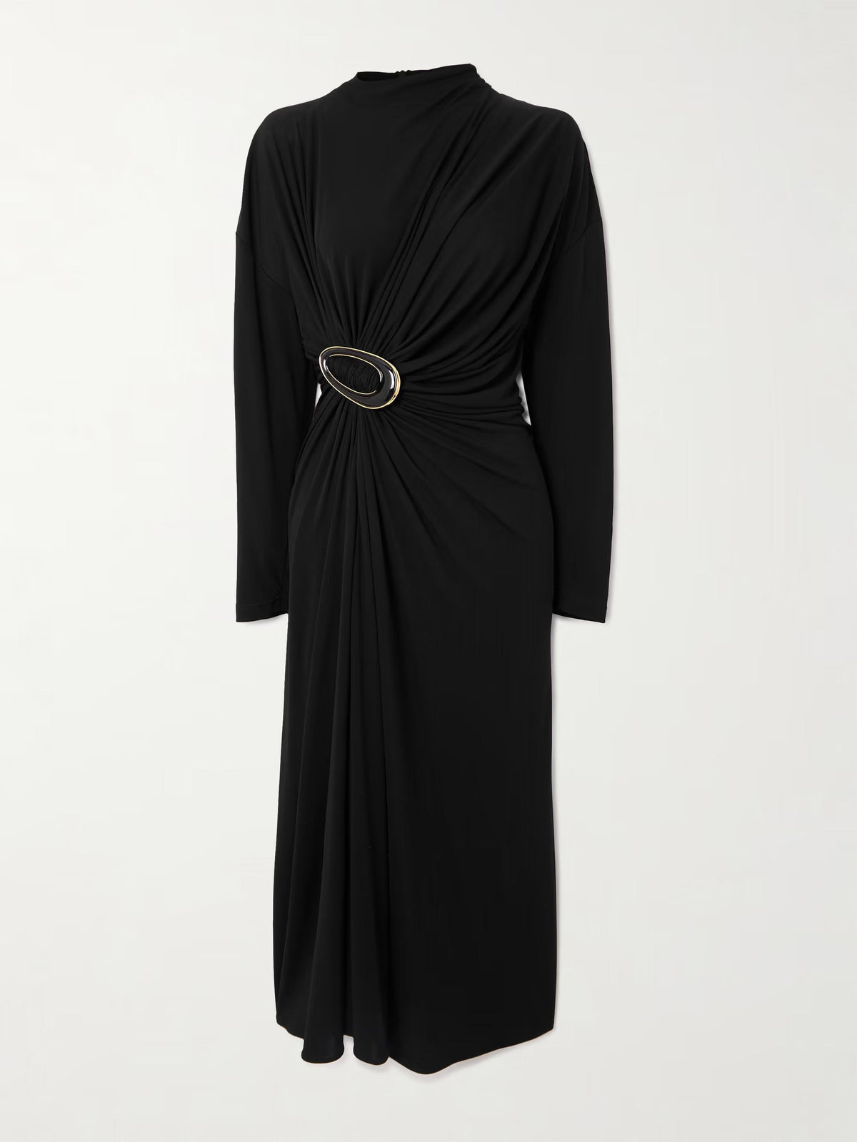 Embellished gathered jersey midi dress