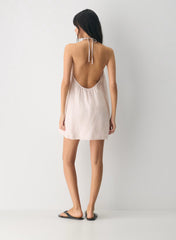 Striped linen micro halter dress