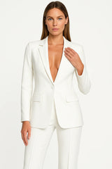 Ladies Plunging Trouser Suit Set – Single-Button Blazer, Straight-Leg