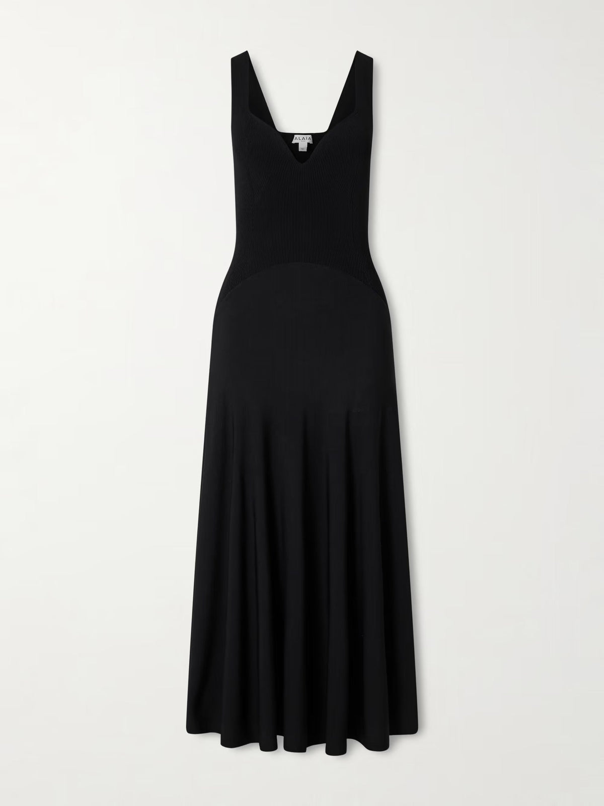 Ribbed-knit and jersey pleated midi dress