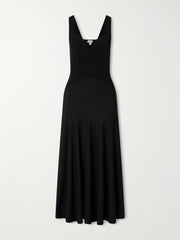 Ribbed-knit and jersey pleated midi dress