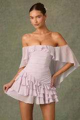 Off-Shoulder Ruffled Mini Dress In Lilac