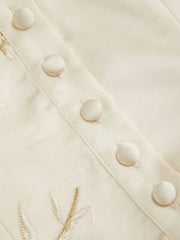 Halter V-Neck Knotted Floral Embroidery Top