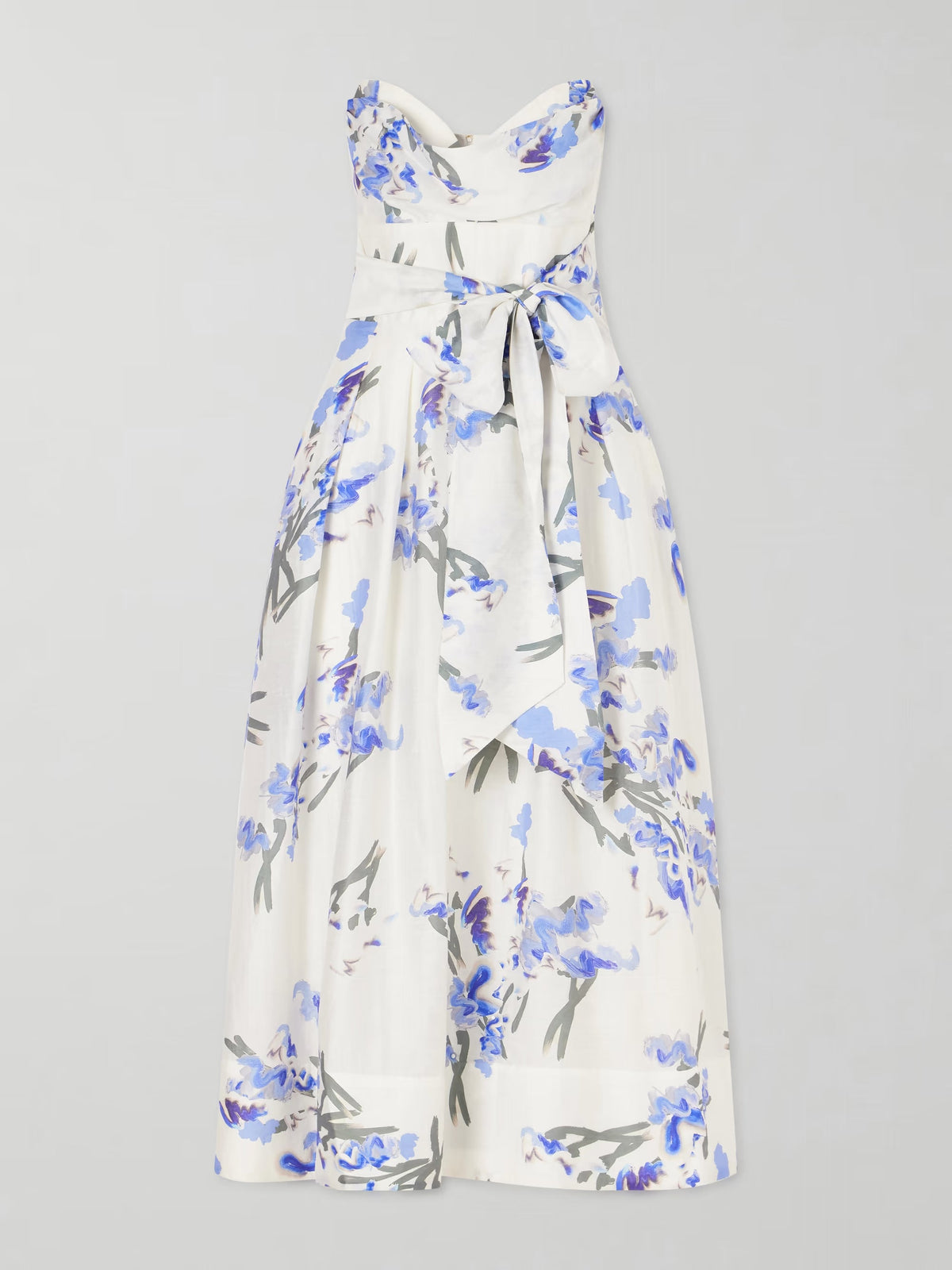 Bluebell belted draped floral-print organza midi dress