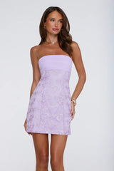 Soft Meadow Strapless Embroidered Mini Dress Lilac