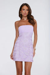 Soft Meadow Strapless Embroidered Mini Dress Lilac