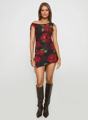 Harmonie One Shoulder Mini Dress Brown / Red