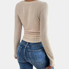 Women's Long Sleeve Top - Slim Fit & Ribbed