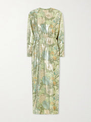Cut-out floral-print silk-blend lamé midi dress