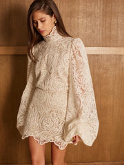 Lace Lantern Sleeve Two-Piece Set