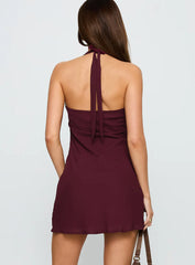 Ocean Boulevard Plunge Mini Dress Currant