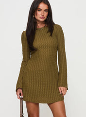Lukea Long Sleeve Ribbed Mini Dress Olive
