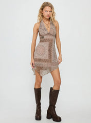 Spartacus Halter Mini Dress Brown / Multi