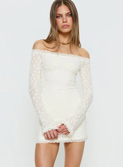 Avenues Long Sleeve Lace Mini Dress White