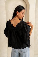 Faye Embroidered Blouse in Black FINAL SALE