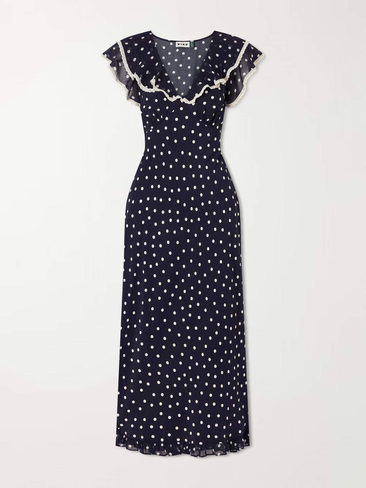Bethea crochet-trimmed polka-dot crepe midi dress