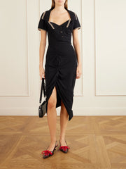 Long Monday Pulling ruched cotton-piquet midi dress