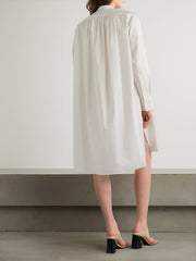 Asymmetric pleated cotton-blend poplin midi dress