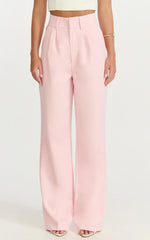 Melissa Pants - Pleat Front Wide Leg Tailored Pants in Pink