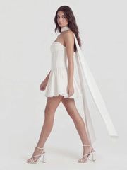 Ribbon Strapless Corset Mini Dress With Scarf Detail