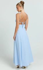 Lila Maxi Dress - Scallop Edge Fit And Flare Dress in Blue