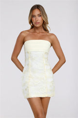 Soft Meadow Strapless Embroidered Mini Dress Yellow