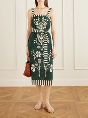 Lakshya belted printed cotton and silk-blend midi dress
