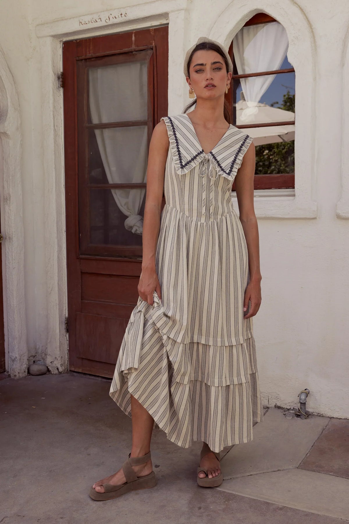 Miya Collared Midi Dress in Natural FINAL SALE