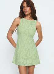 Charming Life Boat Neck Mini Dress Green Floral
