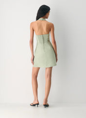 Organic linen halter mini dress-silver sage green