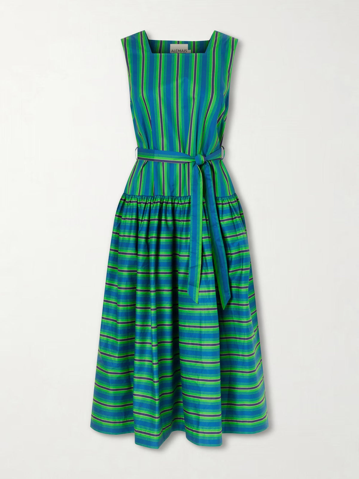 Margo belted striped organic cotton-poplin midi dress