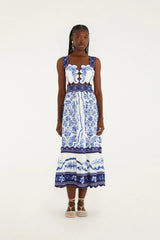 Off-White Porcelain Garden Cut-Out Midi Dress