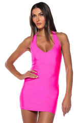 PAXTON DISCO HALTER NECK BODYCON MINI DRESS