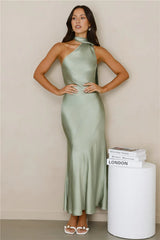 Kissed By Moonlight Satin Maxi Dress Sage