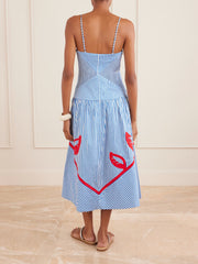 Sky striped embroidered cotton poplin midi dress