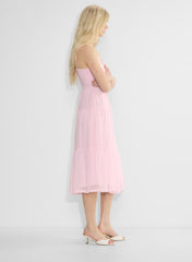Chiffon tiered V-neck midi dress— villa pink