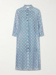 Beachwear Printed cotton and silk-blend midi dress