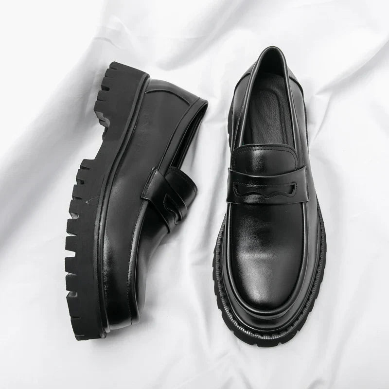 Men’s Black Chunky Sole Loafers – Modern Slip-On Dress Shoes
