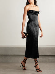 Ivy draped strapless beaded tulle midi dress