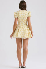 buttercup vintage floral print pleated cotton mini dress