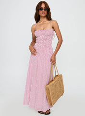Loralei Shirred Maxi Dress Red Stripe