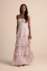 Seriously Sensational Blush Floral Strapless Tiered Maxi Dress