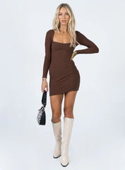 Nolan Long Sleeve Mini Dress Brown