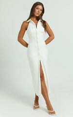Lillibelle Midi Dress - Collared Button Down Bodycon Dress in Off White