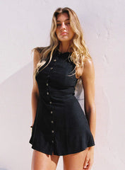 Dollie Linen Mini Dress Black Petite