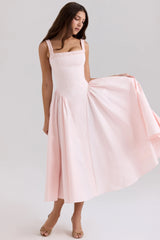 Dorothy-Rose Pink Stretch Cotton Midi Sundress
